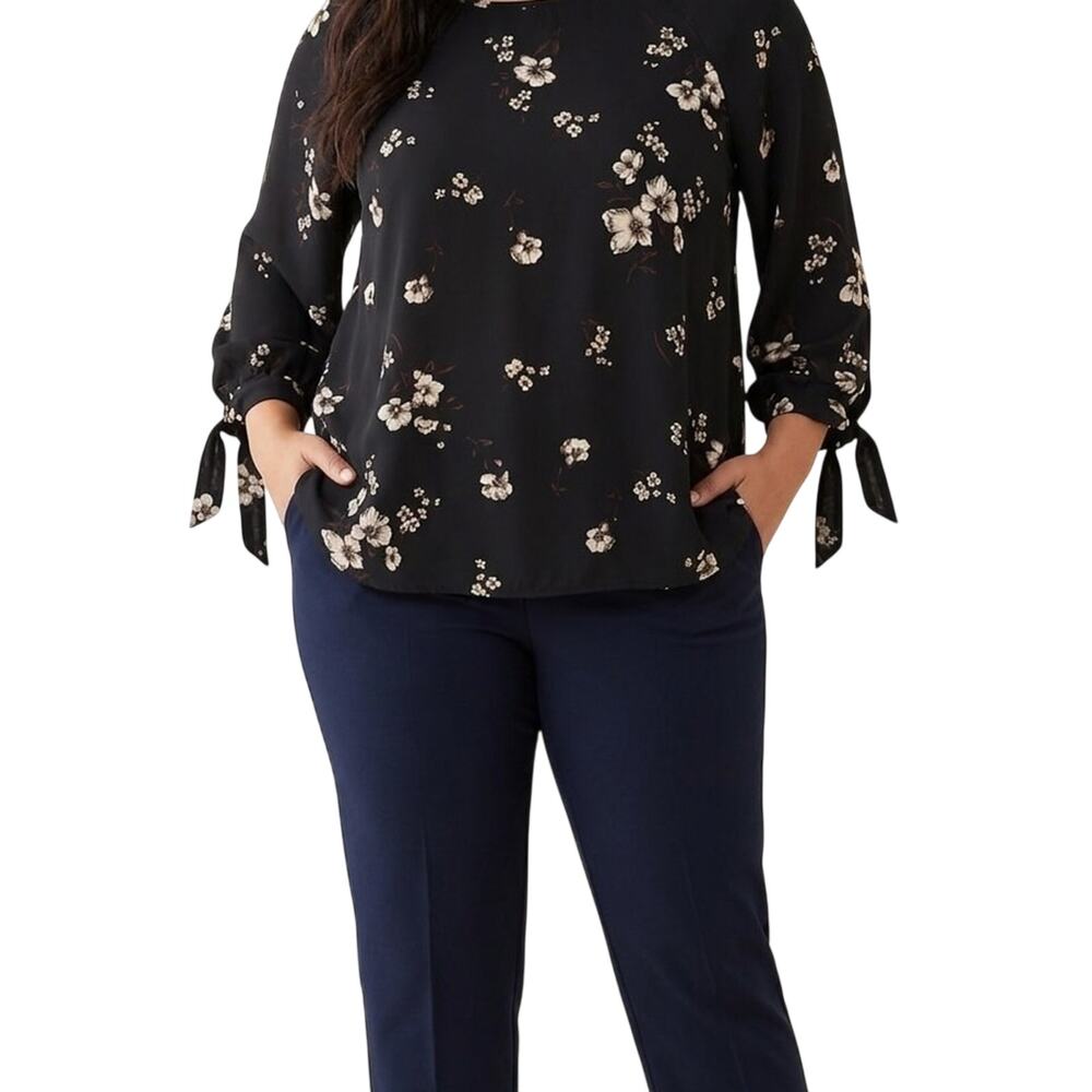 Papermoon Women's Black Floral Blouse with Ivory Accents WS